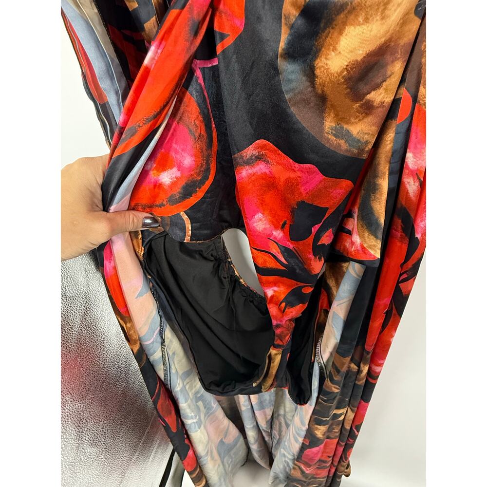 L’Atiste by Amy Red Floral Pleated Maxi Dress Women 3X Resort Vacation Boho Glam - Picture 5 of 8